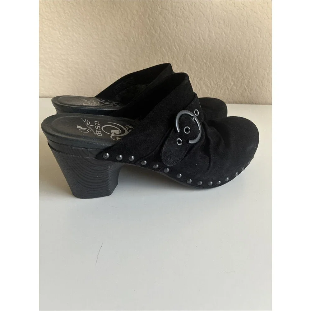 Dansko Shoes Womens 8.5 EU 39 Nadine Clogs Heel Black Suede Studded Mule